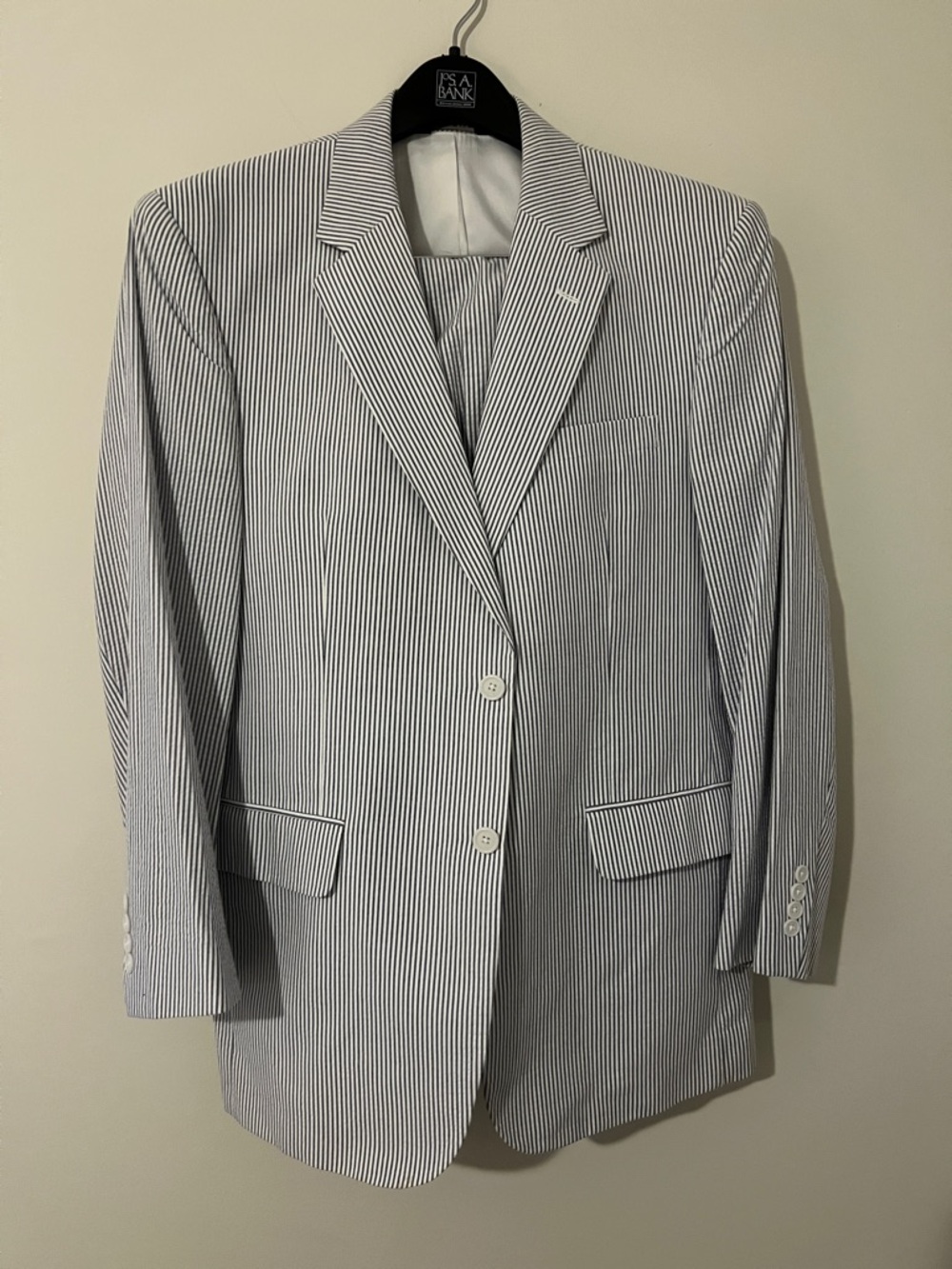 Jos. A. Bank Navy and White Striped Seersucker Sport Coat